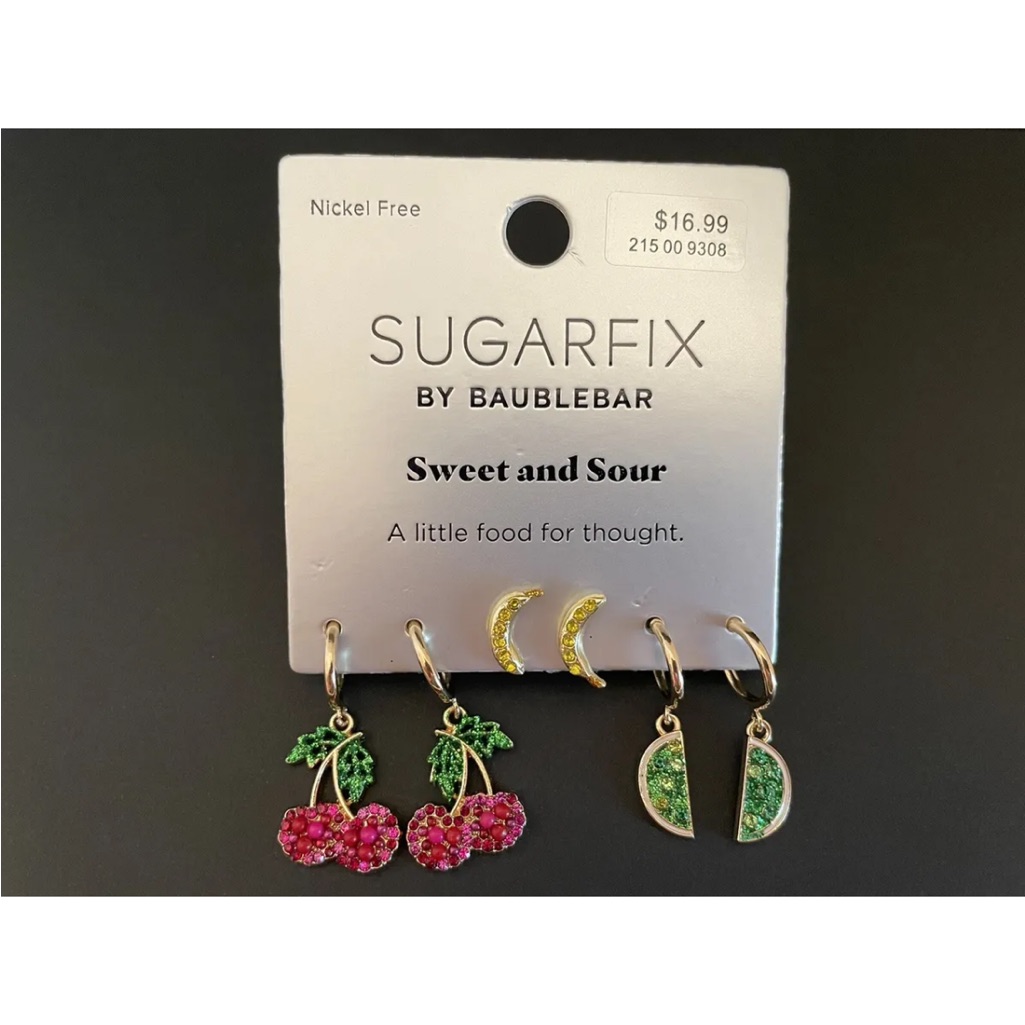 Sugarfix By Baublebar Earrings - Cherries Bananas Limes - 3 Pair Set 10$